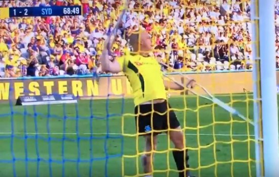В Австралии болельщик во время матча «выбежал» на поле на костылях (Видео)