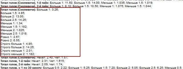 Индивидуальный тотал 1 больше 2