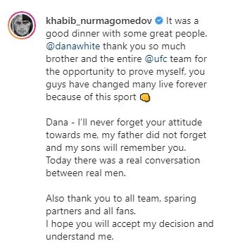 Дана Уайт и Хабиб подтвердили, что спортсмен окончательно завершил карьеру