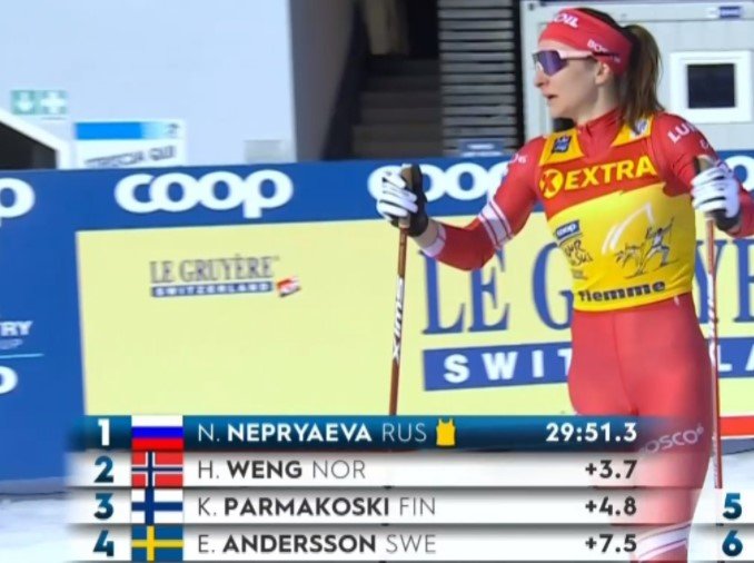 Непряева выиграла масс-старт и сохранила «желтую майку» на Тур де Ски (Видео) Непряева выиграла масс-старт и сохранила «желтую майку» на Тур де Ски (Видео)