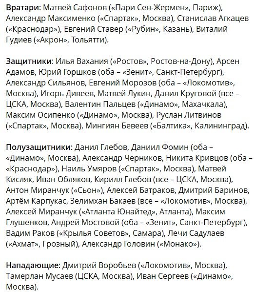 Сборная России огласила расширенный состав на сентябрьские товарищеские матчи - 39 футболистов