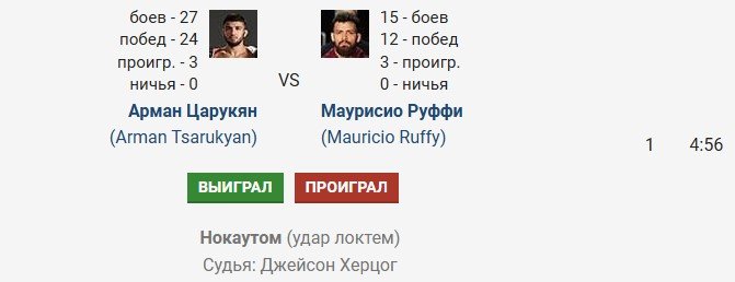 Царукян локтем нокаутировал Руффи на UFC 331 - бразильцу не хватило 4 секунды до гонга